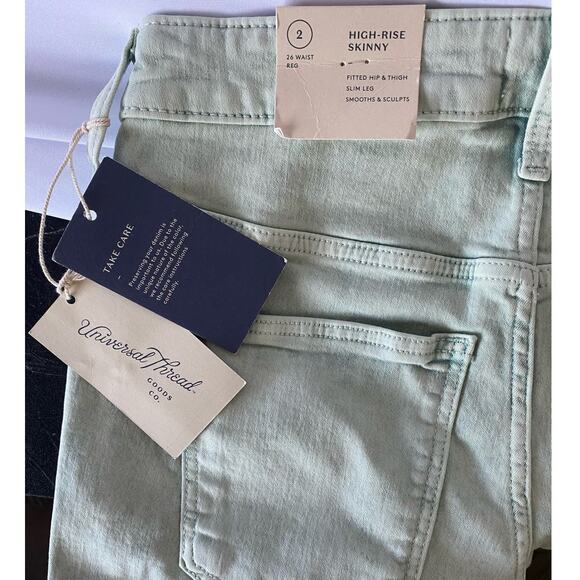 Universal Thread High-Rise Skinny Jeans Mint Green Acid Wash Raw Hem SZ 2X28" - Picture 7 of 15